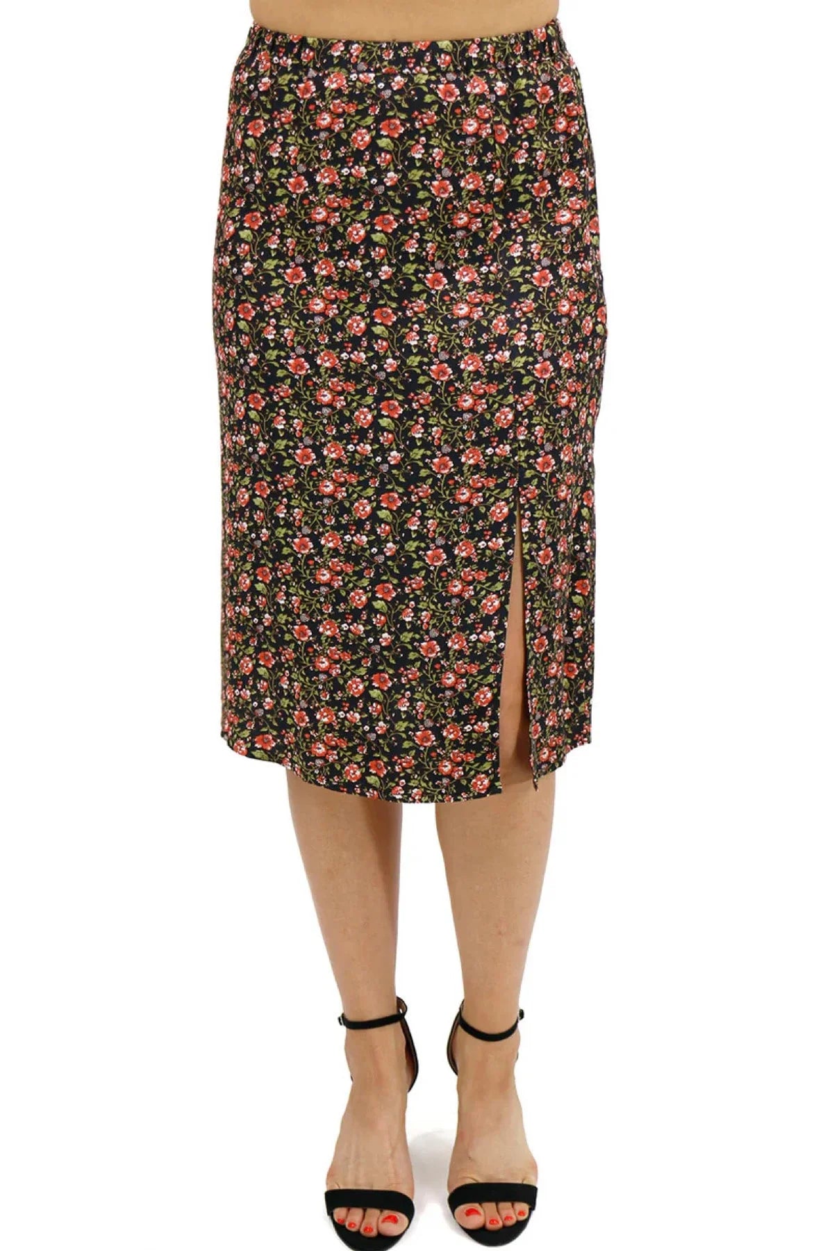 G&L BLACK DITSY Satin Midi Floral Skirt