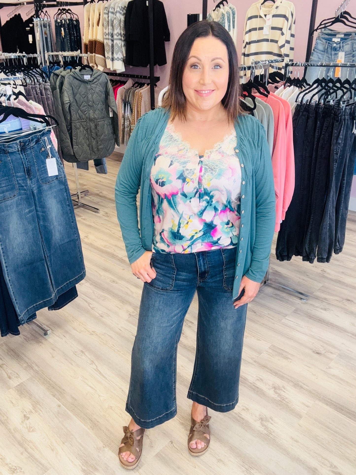Sea Green Button Front Ruched Top G&L