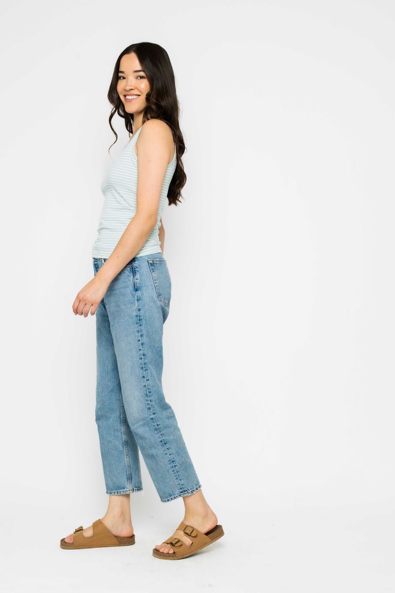 Joelle-Textured Vee Neck Aquamarine Stripe Tank ORB