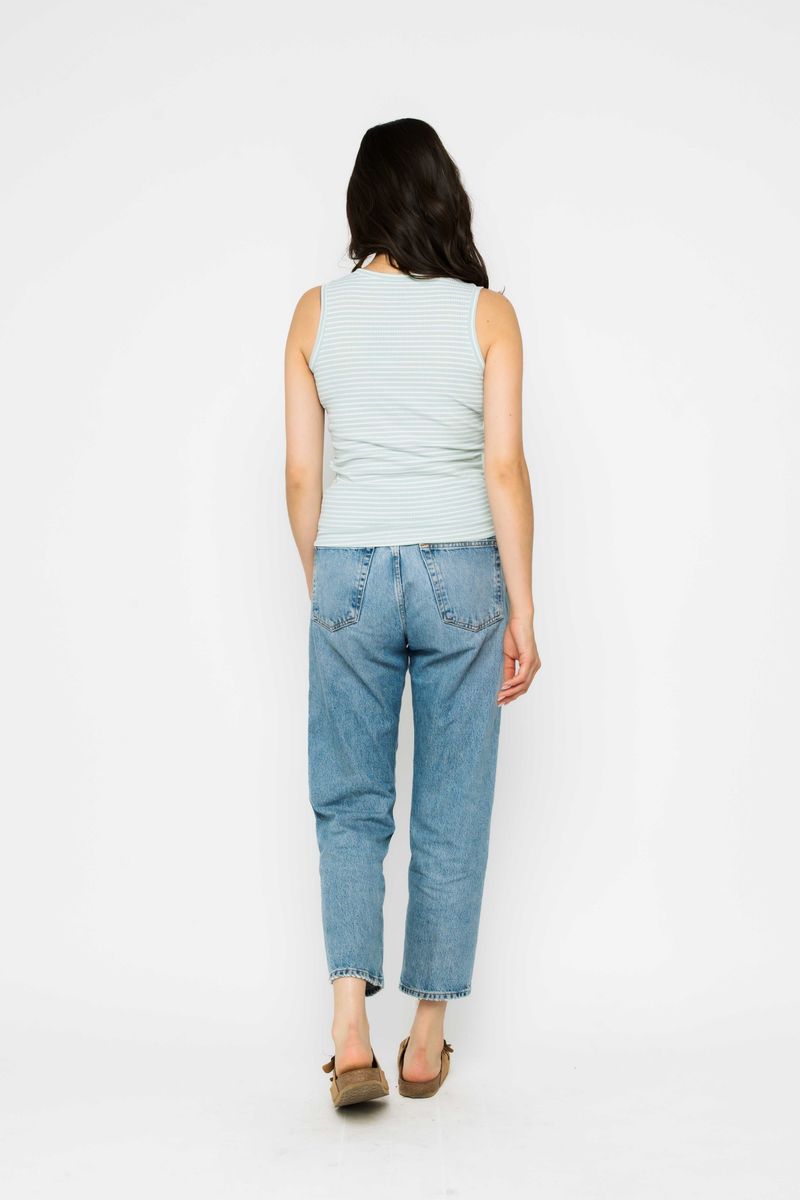 Joelle-Textured Vee Neck Aquamarine Stripe Tank ORB