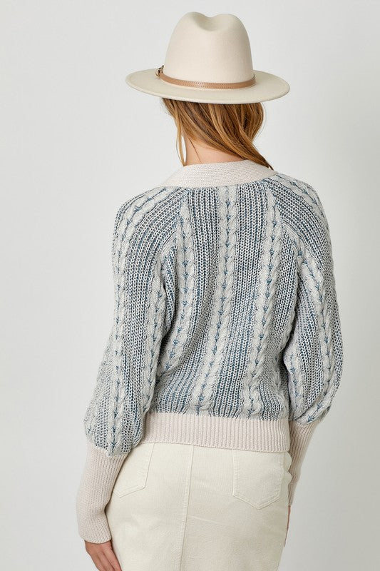 Mixed Weaving Sweater Cardigan-Blue