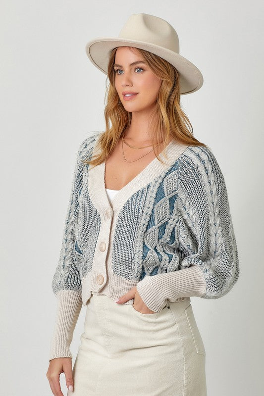 Mixed Weaving Sweater Cardigan-Blue