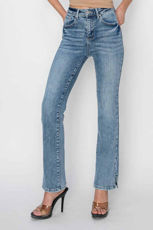 HIGH RISE RELAXED STRAIGHT JEANS SIDE SLIT-Risen Jeans