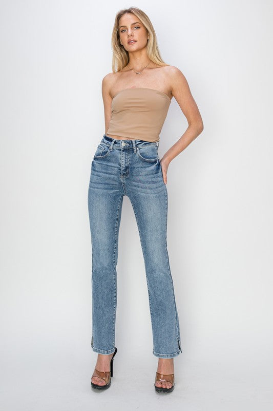 HIGH RISE RELAXED STRAIGHT JEANS SIDE SLIT-Risen Jeans