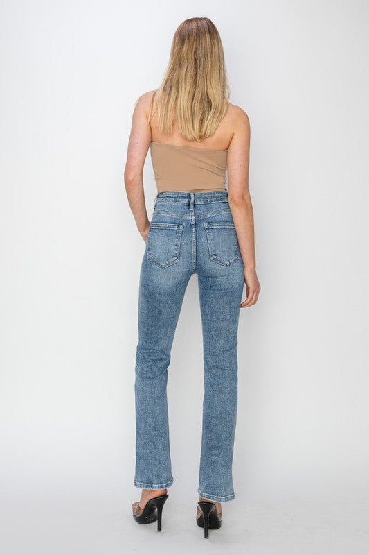 HIGH RISE RELAXED STRAIGHT JEANS SIDE SLIT-Risen Jeans