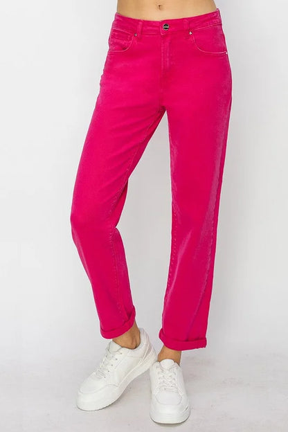 Risen Fuchsia Mid-rise Boyfriend Pant