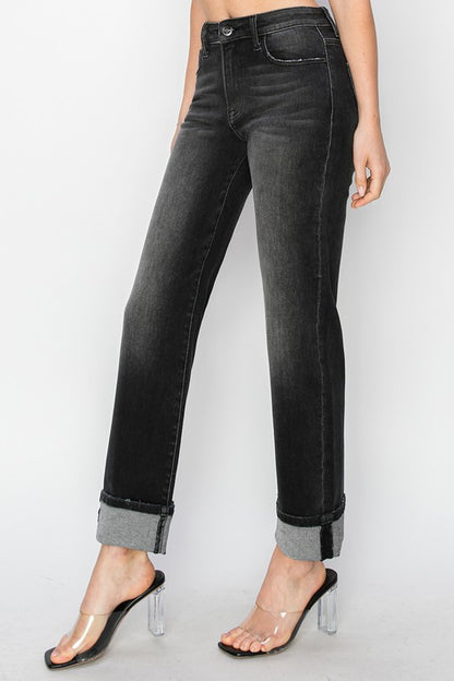 HIGH RISE BOYFRIEND TURN UP CUFF JEANS - RISEN JEANS