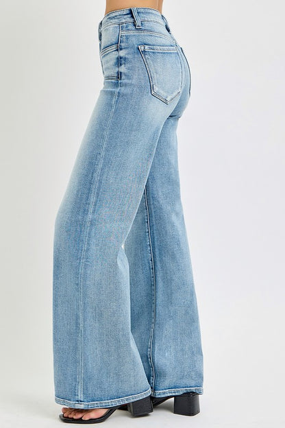 MID RISE WIDE JEANS WITH FRONT PATCH POCKET- RISEN JEANS