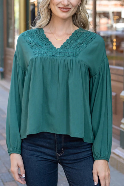 Grace & Lace EVERGREEN Boho Lace Trim Top