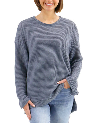 Grey Slouchy Waffle Knit Pullover G&L