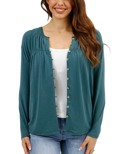 Sea Green Button Front Ruched Top G&L