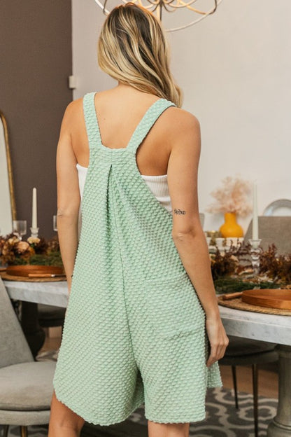 SAGE BIRDSEYE TEXTURED WIDE LEG SHORTALLS