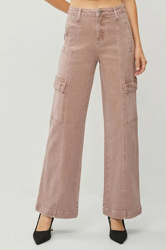 Risen Mauve HIGH RISE WIDE CARGO PANTS