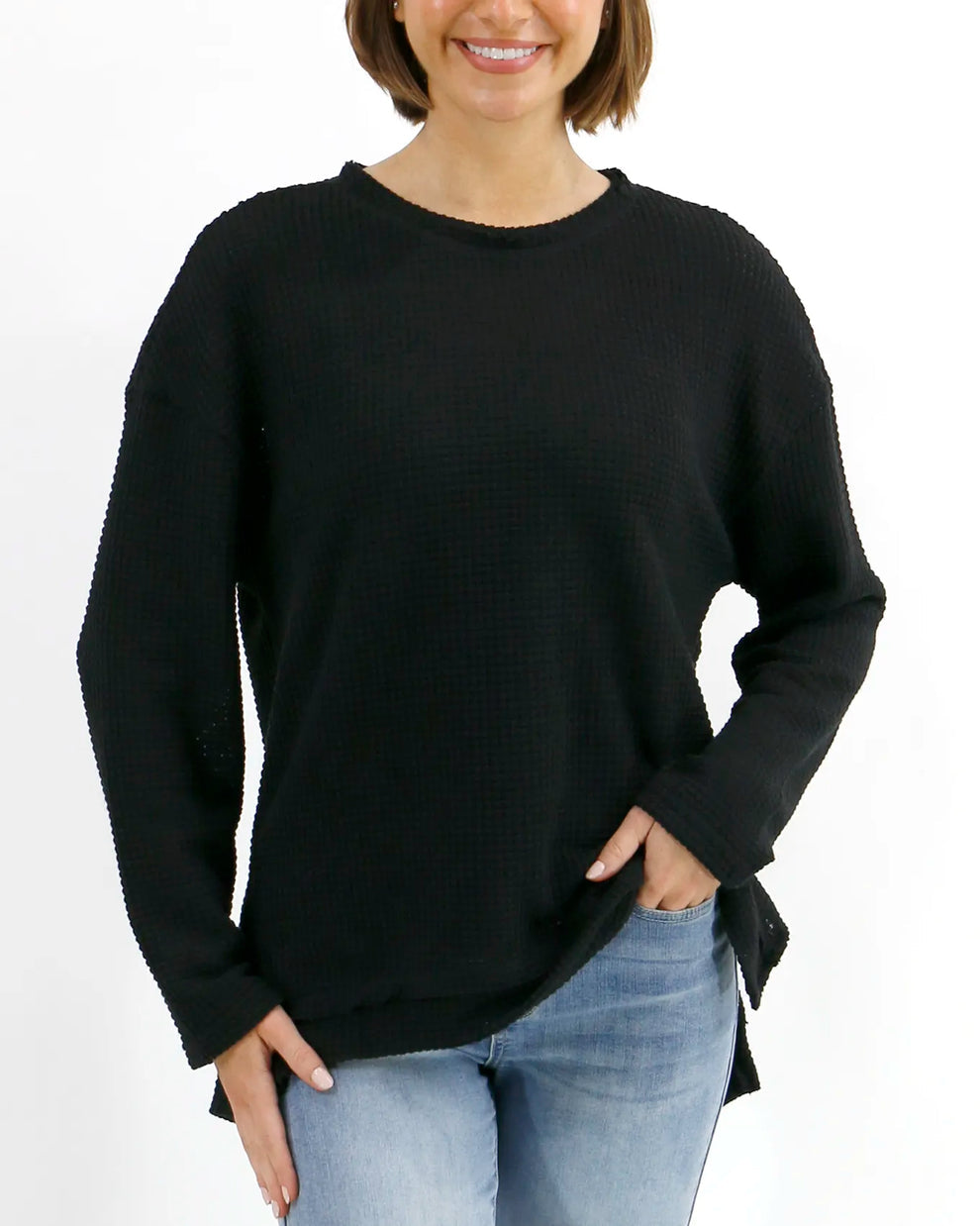 Black Slouchy Waffle Pullover G&L