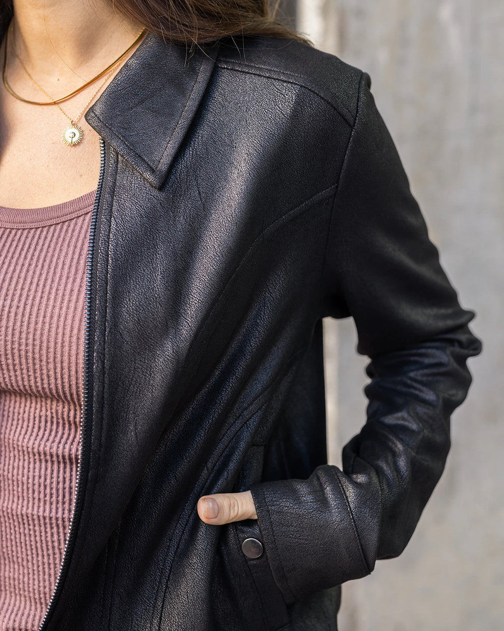 Black Lightweight Faux Leather Jacket G&L