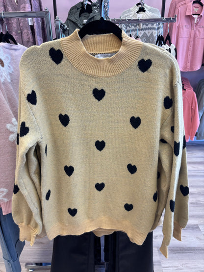 All Over Heart Sweater - Sand