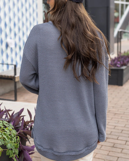 Grey Slouchy Waffle Knit Pullover G&L