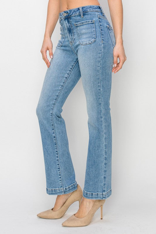 HIGH RISE PATCH POCKET STRAIGHT JEANS - RISEN JEANS