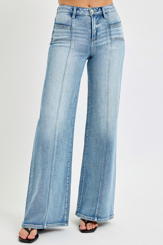 MID RISE WIDE JEANS WITH FRONT PATCH POCKET- RISEN JEANS