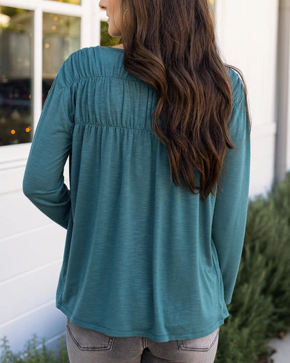 Sea Green Button Front Ruched Top G&L