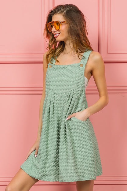 SAGE BIRDSEYE TEXTURED WIDE LEG SHORTALLS