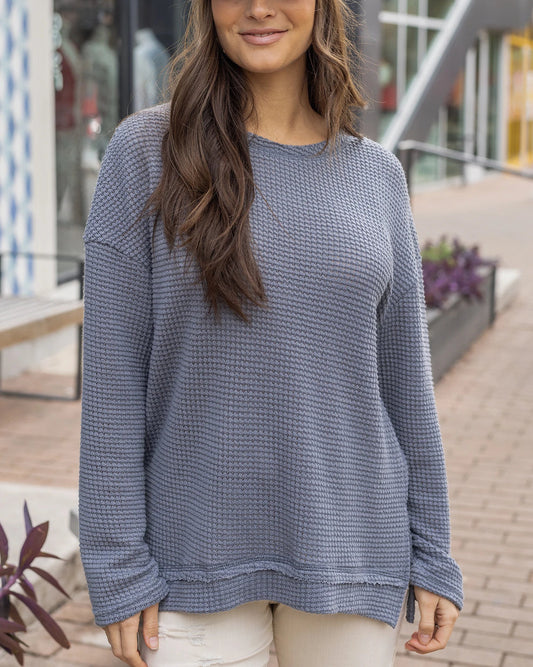 Grey Slouchy Waffle Knit Pullover G&L