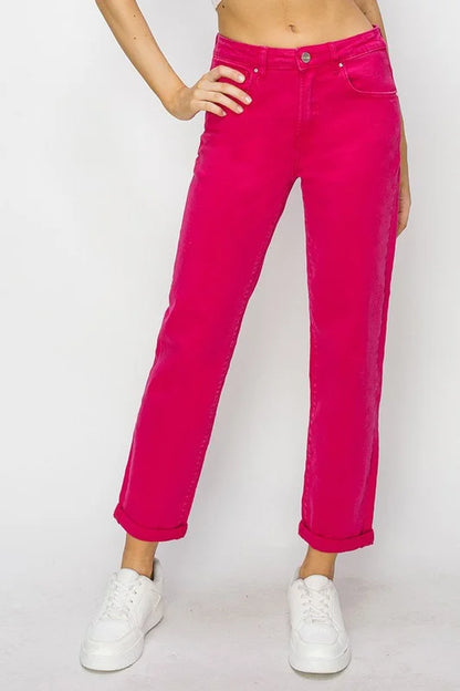 Risen Fuchsia Mid-rise Boyfriend Pant