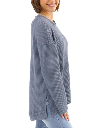 Grey Slouchy Waffle Knit Pullover G&L