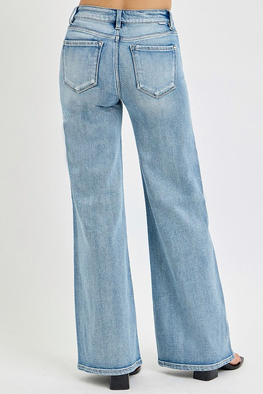 MID RISE WIDE JEANS WITH FRONT PATCH POCKET- RISEN JEANS