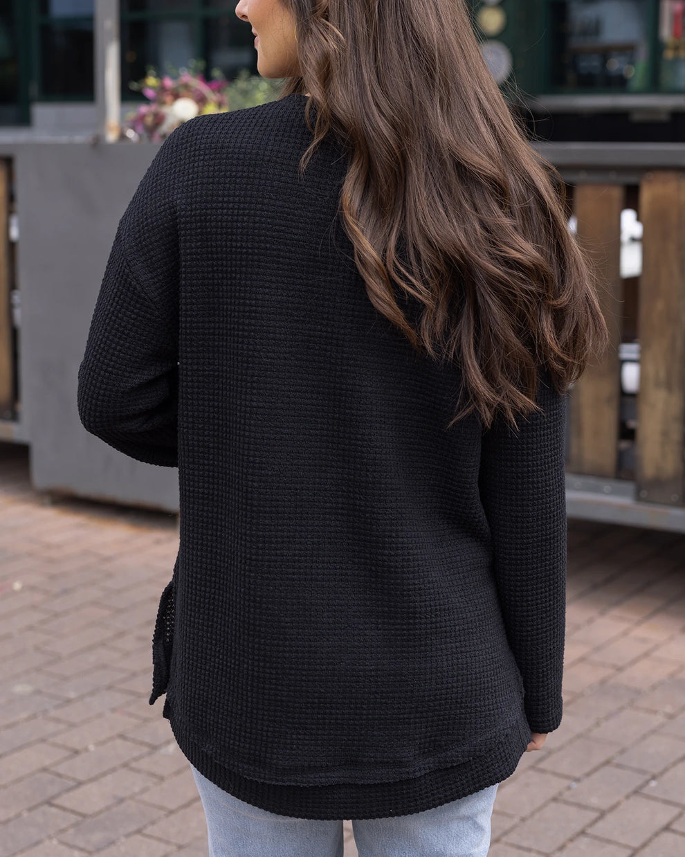 Black Slouchy Waffle Pullover G&L