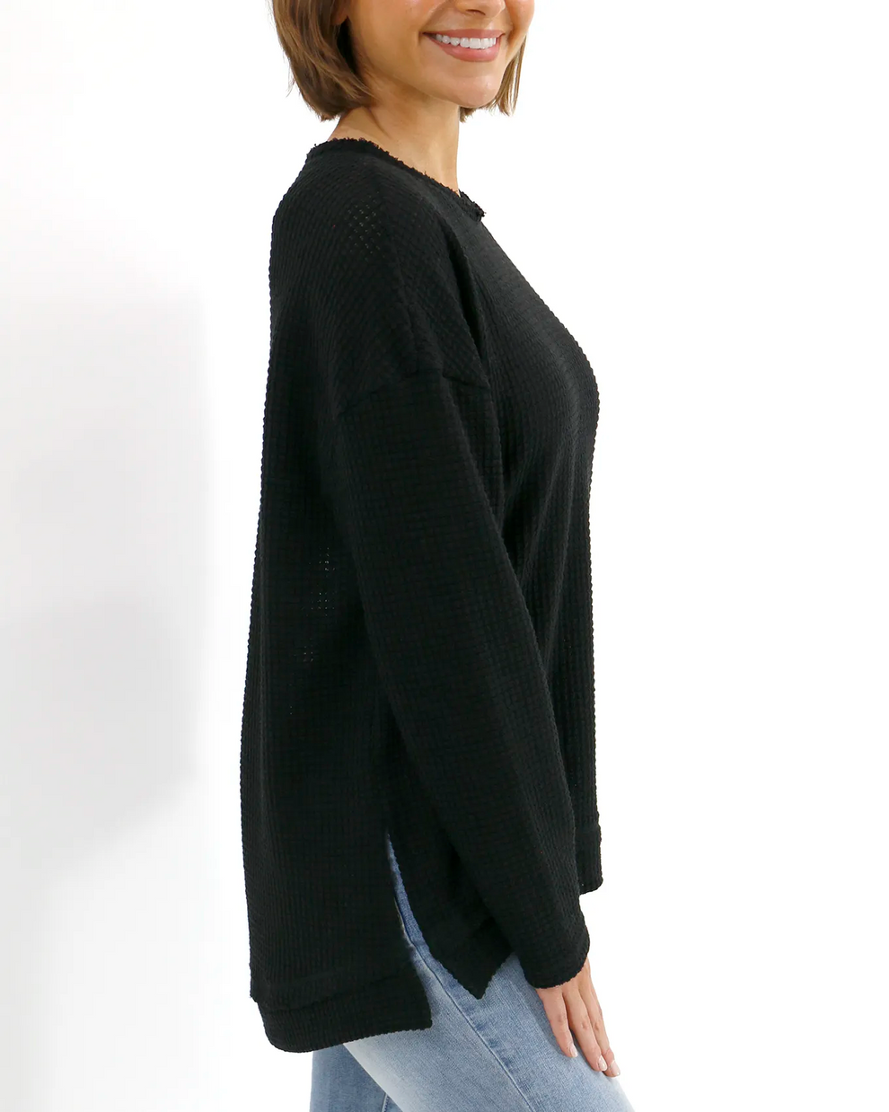 Black Slouchy Waffle Pullover G&L