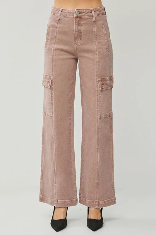 Risen Mauve HIGH RISE WIDE CARGO PANTS