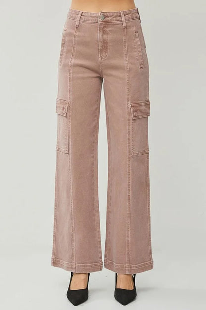 Risen Mauve HIGH RISE WIDE CARGO PANTS