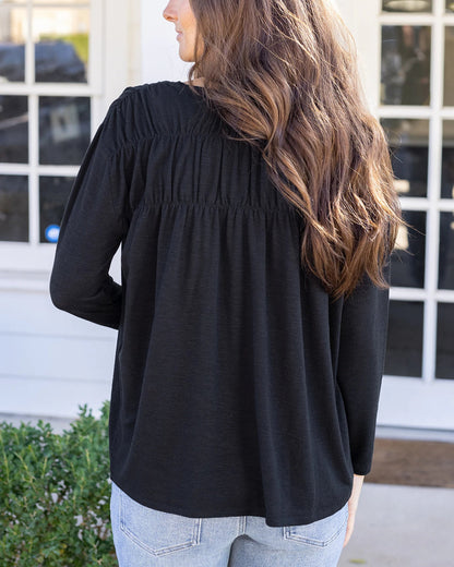Black Button Front Ruched Top G&L