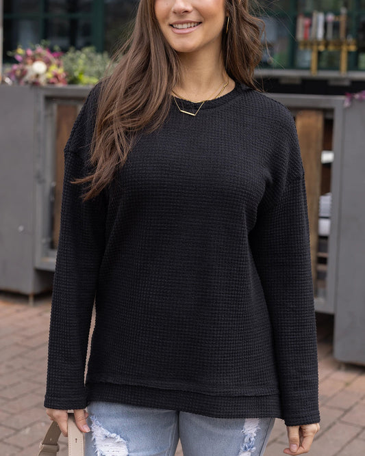 Black Slouchy Waffle Pullover G&L