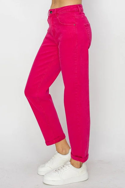 Risen Fuchsia Mid-rise Boyfriend Pant