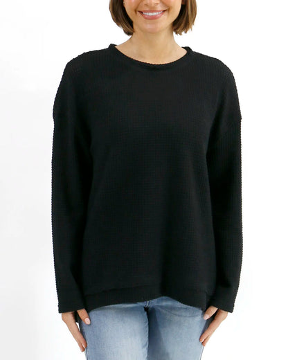 Black Slouchy Waffle Pullover G&L