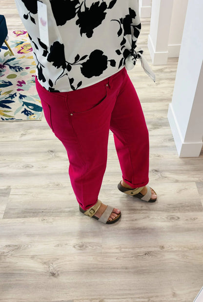 Risen Fuchsia Mid-rise Boyfriend Pant