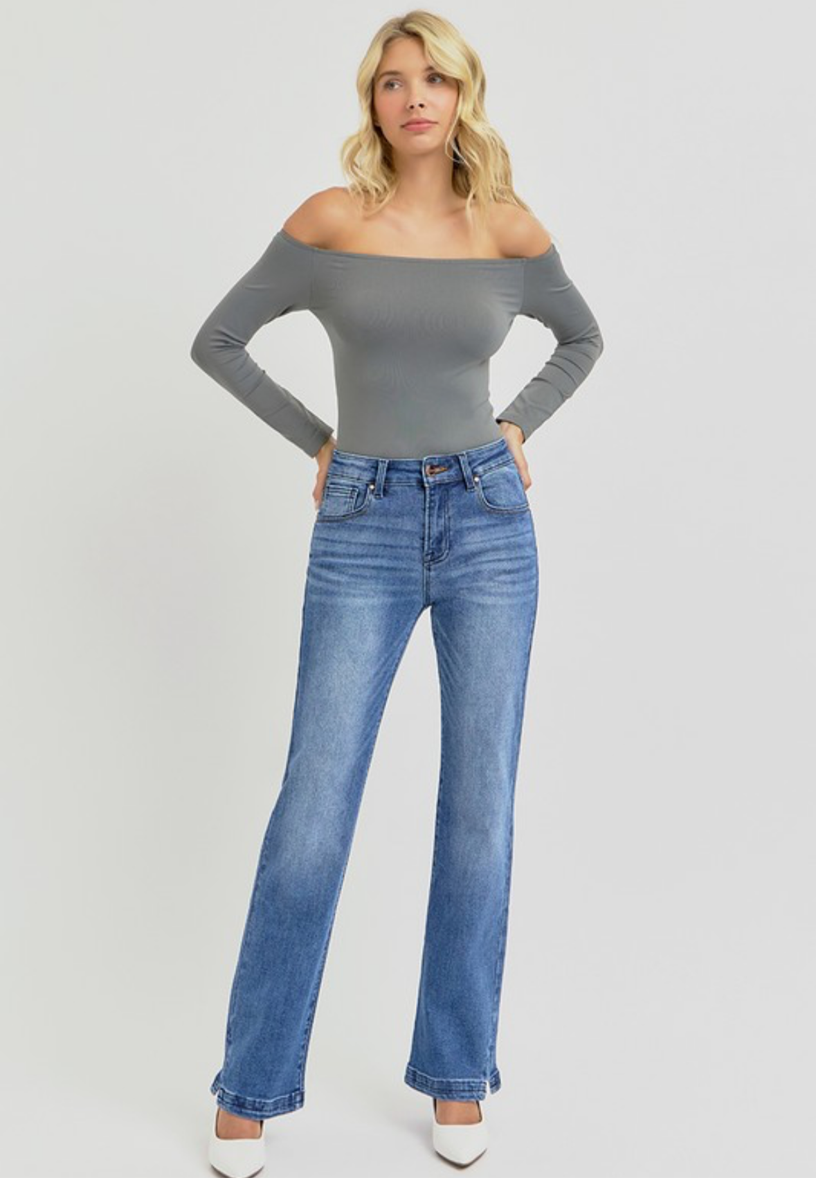 MID RISE ANKLE STRAIGHT MINI SIDE SLIT - RISEN JEANS