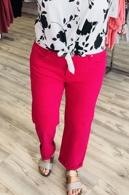 Risen Fuchsia Mid-rise Boyfriend Pant