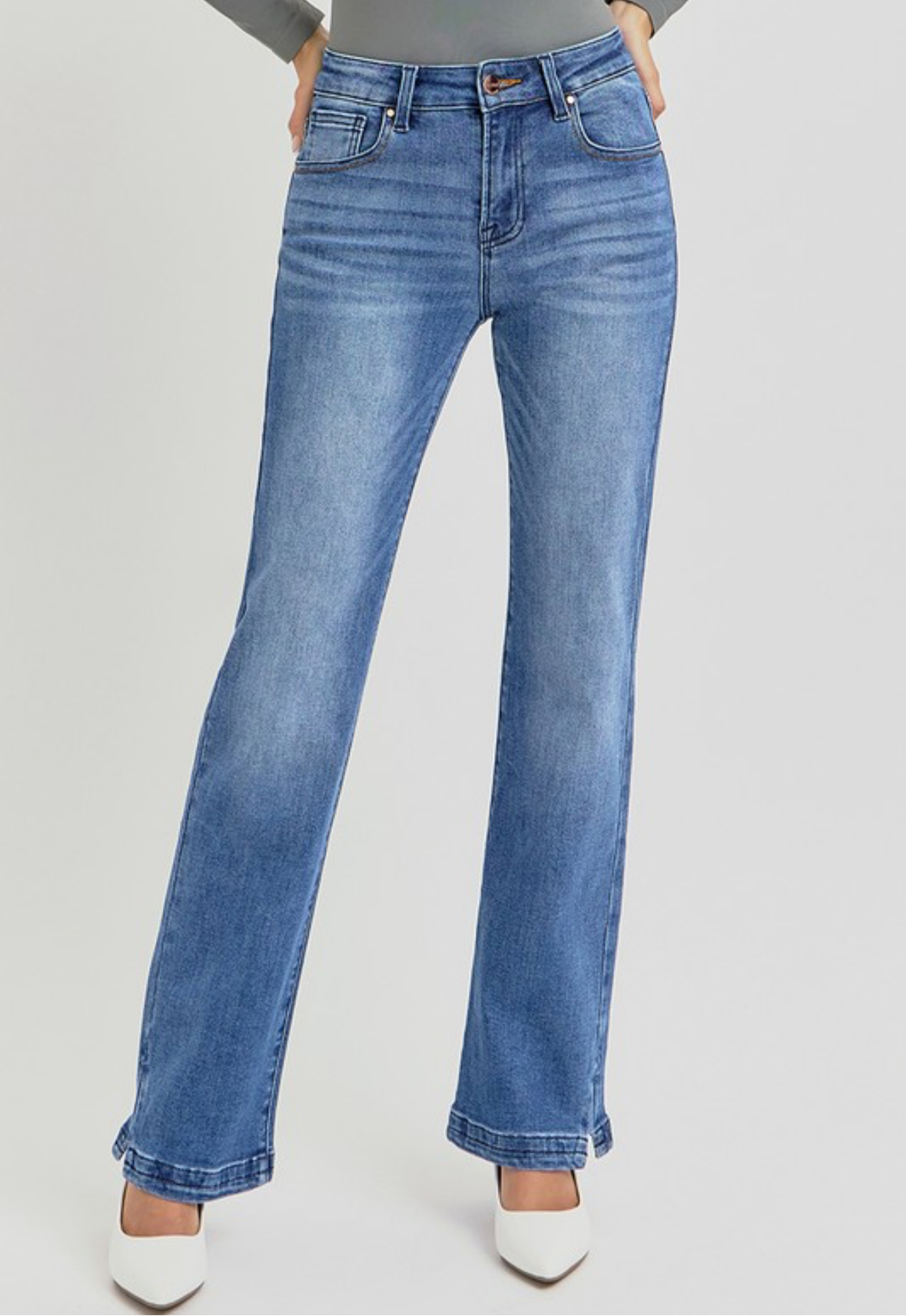 MID RISE ANKLE STRAIGHT MINI SIDE SLIT - RISEN JEANS