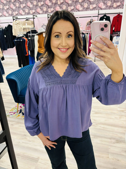 Grace & Lace WISTERIA Boho Lace Trim Top