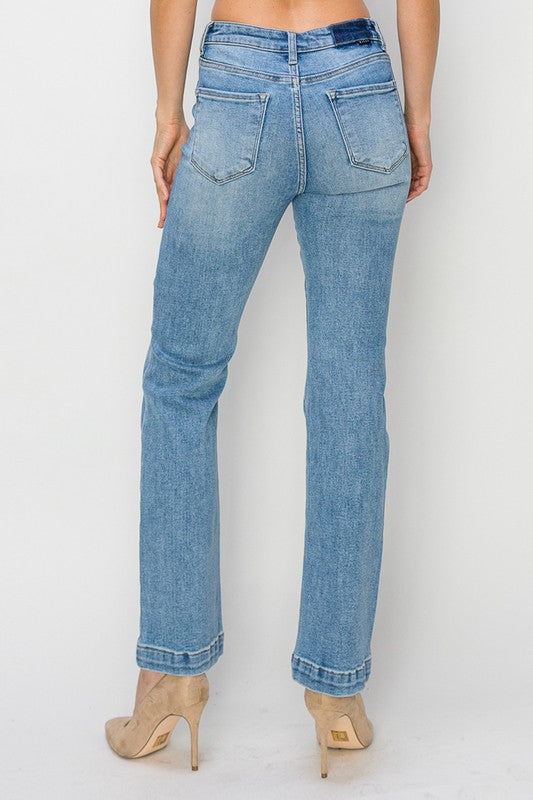 HIGH RISE PATCH POCKET STRAIGHT JEANS - RISEN JEANS