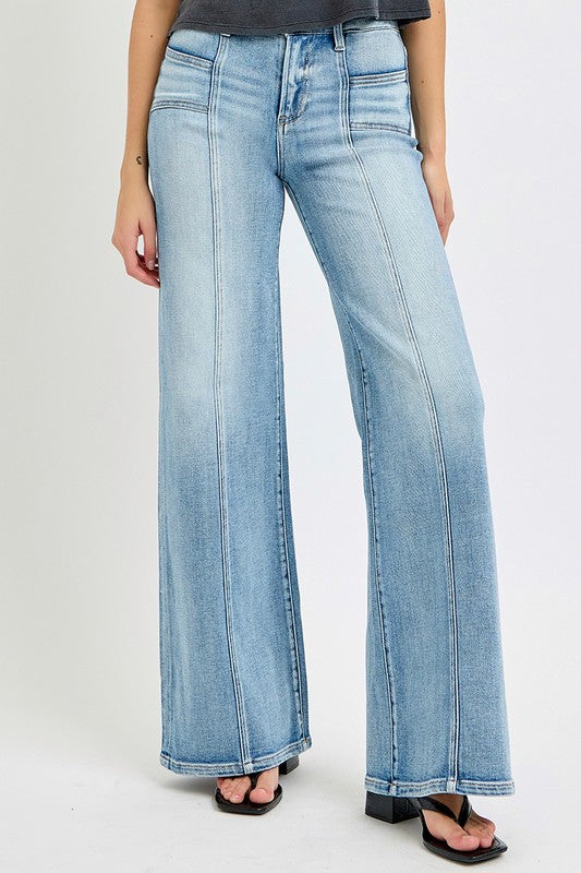 MID RISE WIDE JEANS WITH FRONT PATCH POCKET- RISEN JEANS