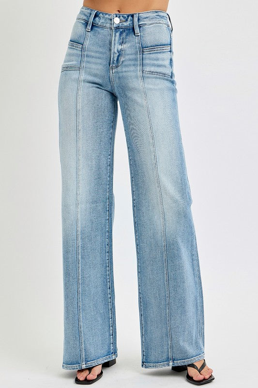 MID RISE WIDE JEANS WITH FRONT PATCH POCKET- RISEN JEANS