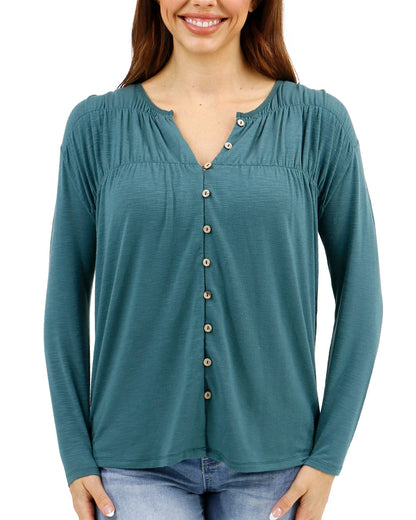 Sea Green Button Front Ruched Top G&L