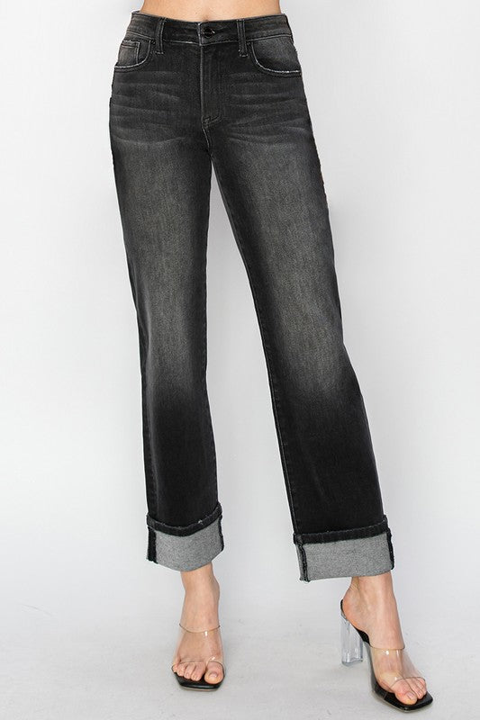 HIGH RISE BOYFRIEND TURN UP CUFF JEANS - RISEN JEANS