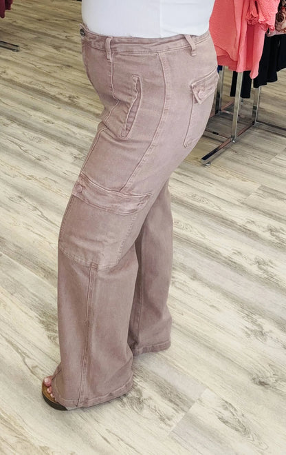 Risen Mauve HIGH RISE WIDE CARGO PANTS