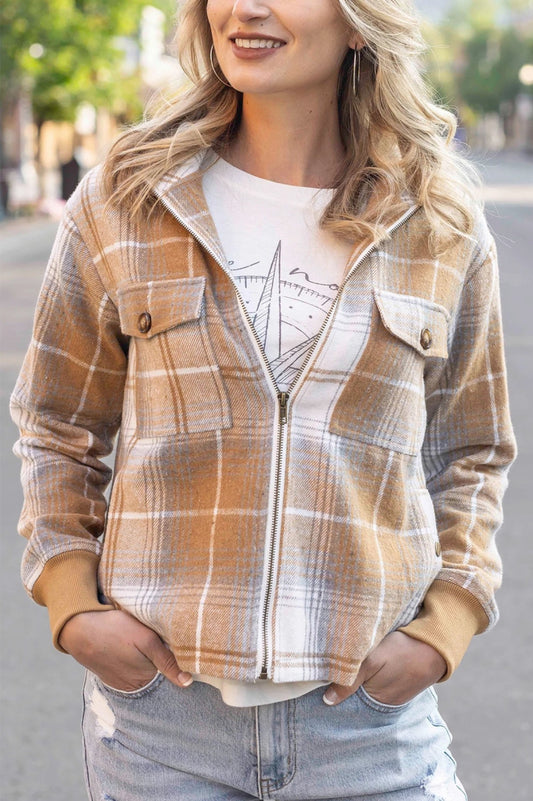 G&L CAMEL-IVORY Flannel Plaid Jacket