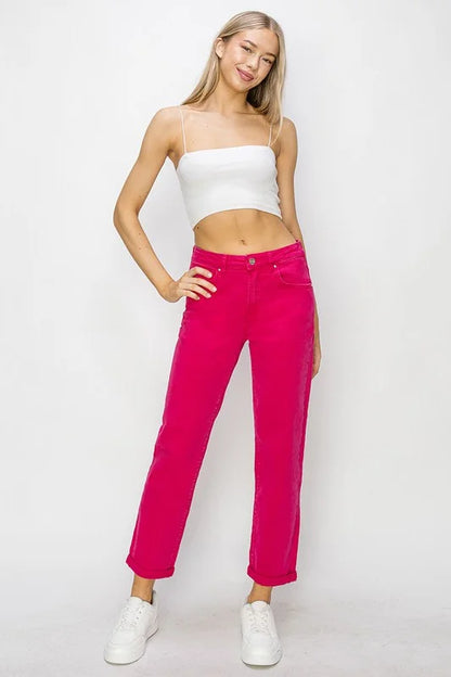 Risen Fuchsia Mid-rise Boyfriend Pant